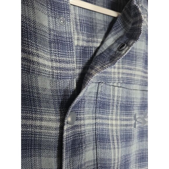 Under Armour Mens Size Medium Fitted Flannel Collared Button Shirt Blue Plaid - Picture 3 of 9